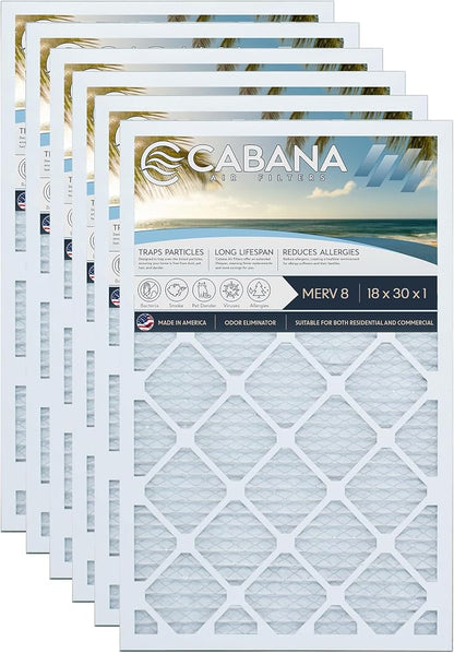 Cabana Filters 6-Pack 18x30x1 MERV 8 AC Furnace Air Filter by CabanaAirFilters