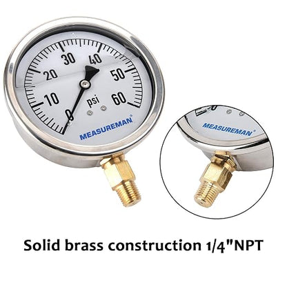 MEASUREMAN 4" Dial Size, Glycerin Filled Plumbing Pressure Gauge, Stainless - Image 3