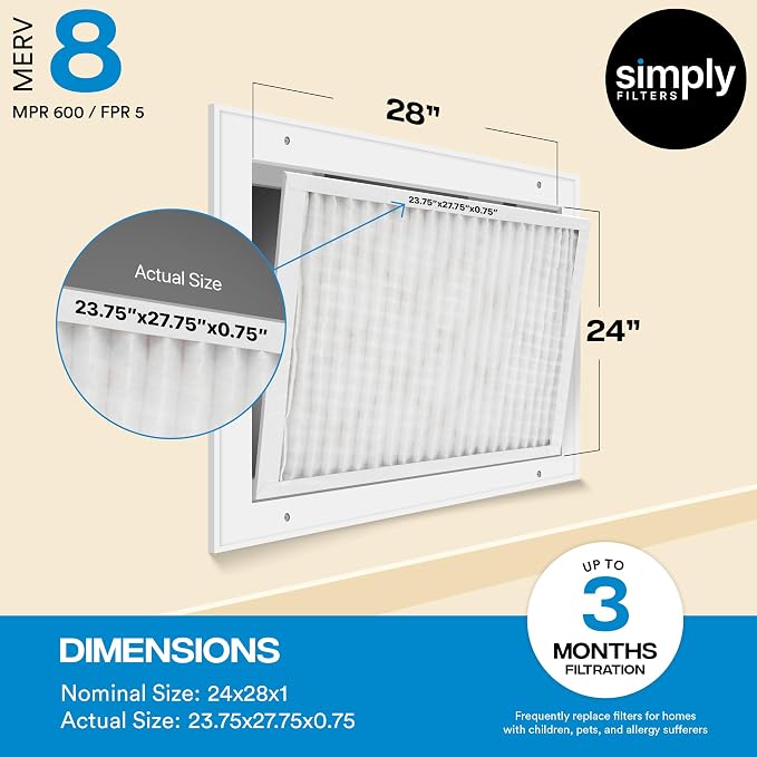 Simply 24x28x1 Air Filter, Merv 8, 6 Pack, - Image 2
