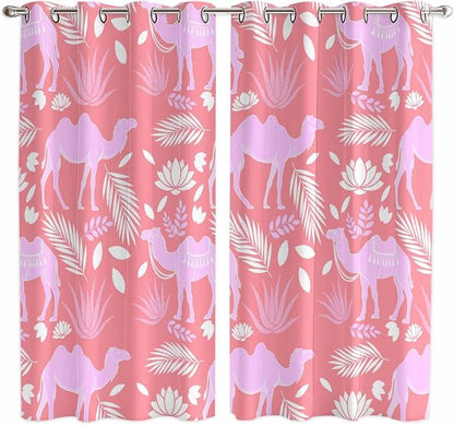 2 Panel Kitchen Cafe Curtains, Desert Camel Sunlight Filtering Nature Air by Hokiten