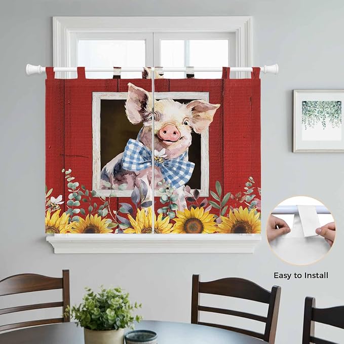 Pig Sunflowers Bedroom Curtains 63 Inch Length, Window Curtains Tab Top - Image 4