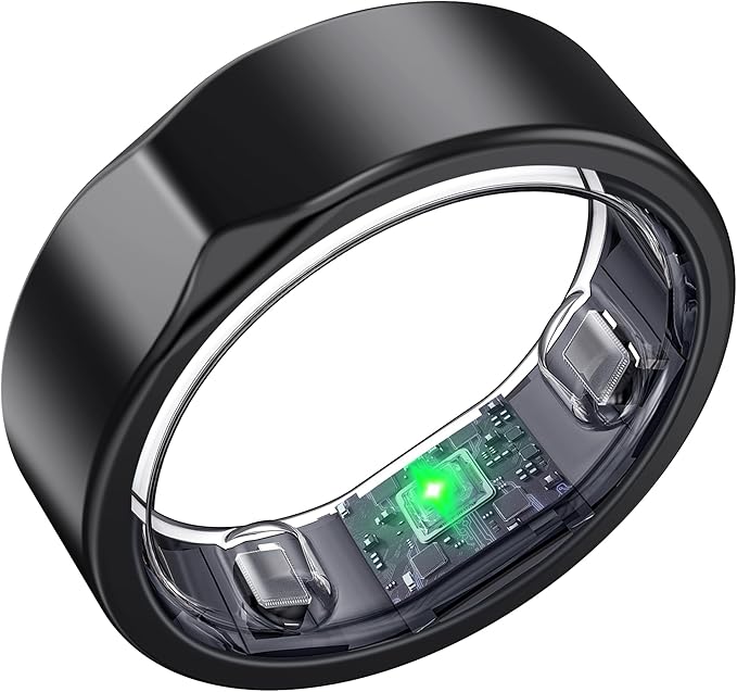SEEKZERO Smart Ring for Women Men, Titanium Fitness Ring with Heart Rate, Stress & Sleep Monitoring,Step & Calorie Counter, 5ATM Waterproof for iPhone and Android,No Subscription Fee (Black, 11)