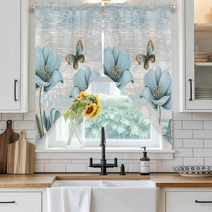 Spring Floral Swag Valances for Windows, Vintage Tulips Flower Butterfly Retro - Image 2