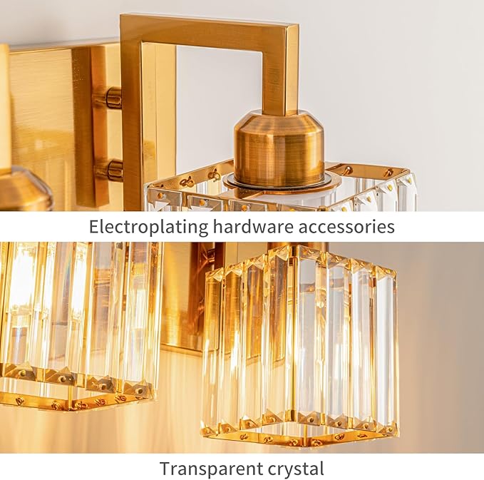 FDPBY Modern Crystal Bathroom Vanity Light - 6-Lights Gold Brushed Brass Finish Wall Lamp
