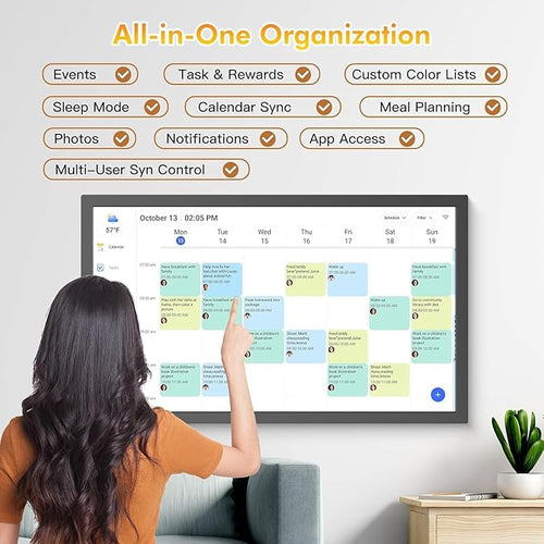 24" Digital Calendar Chore-Chart for-Family-Schedule - Interactive Touchscreen Display Electronic Calendar, Star Reward, Sync Google iCloud Outlook Calendar Via App, Wall Mount, Gift for Mother Father