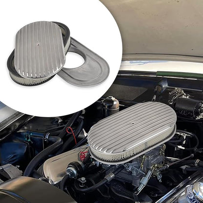 15" Air Cleaner Kit Polished Aluminum Oval Full Finned Retro Compatible - Image 6