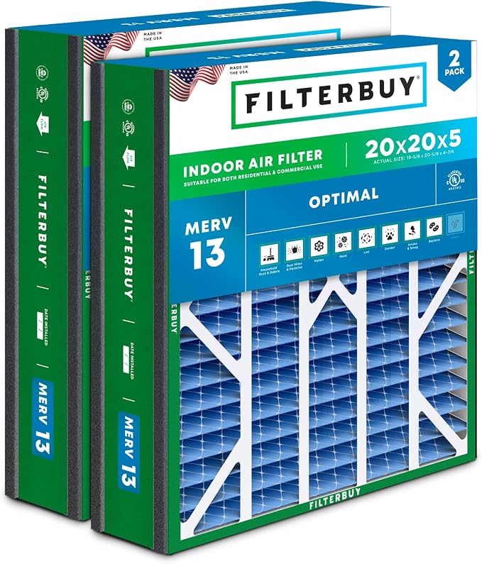 Filterbuy 20x20x5 Air Filter MERV 13 Optimal Smoke & Allergy Defense, by Filterbuy