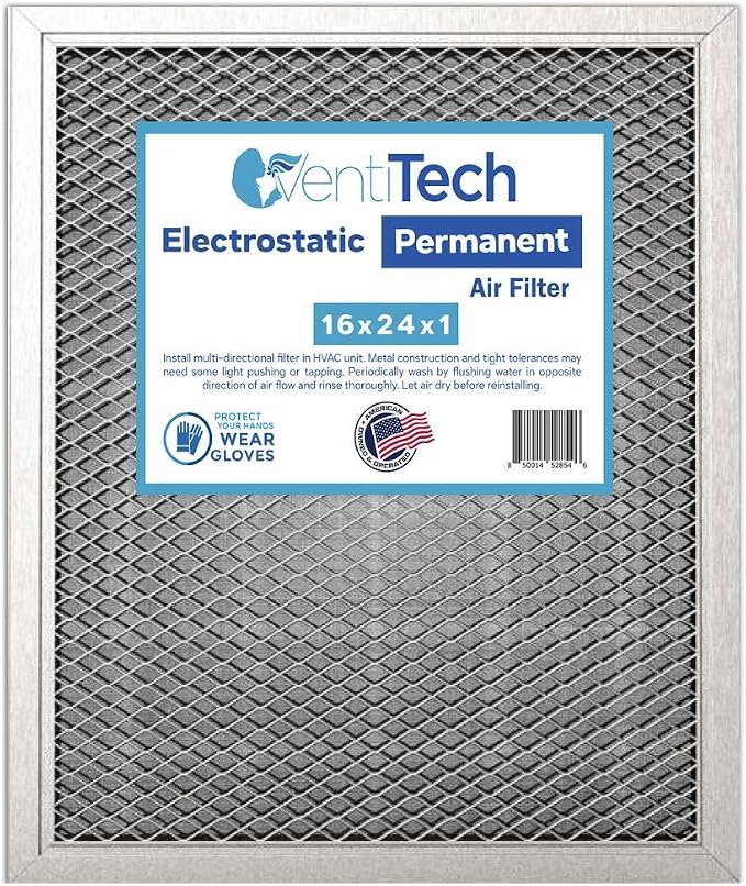 16x24x1 Washable Electrostatic Air Filter. Reusable HVAC & Furnace Air Filter by VentiTech