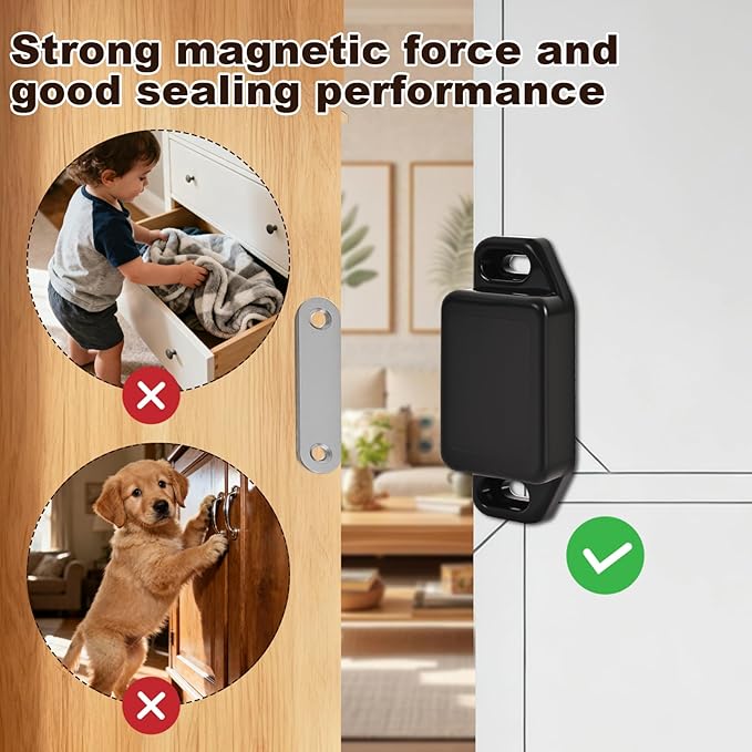 24 Pack Magnetic Push Latch,Heavy Duty Magnetic Touch Latch,for Push to Open Cabinet or Kitchen Drawer, Kitchen Door(White - 0.98 inch, 24 Pack)