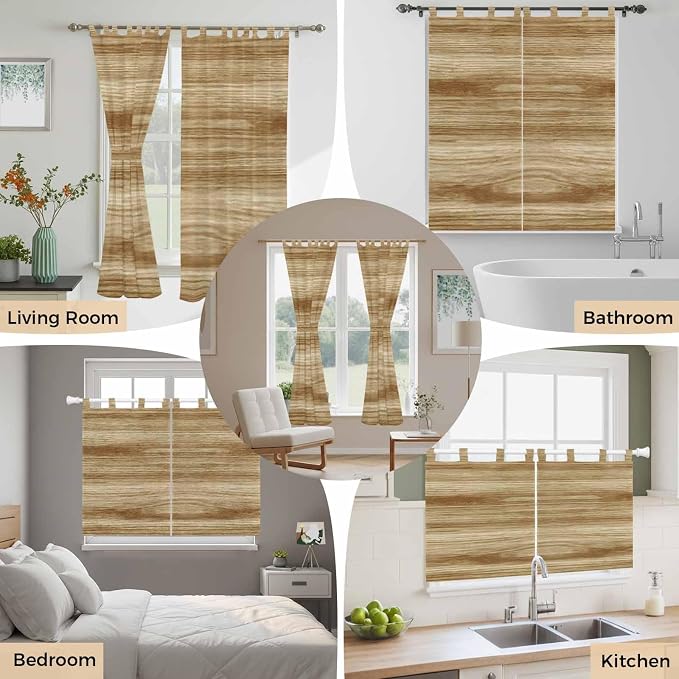 Light Brown Wood Grain Kitchen Curtains 36 Inch Length, Small Window Curtains - Image 7