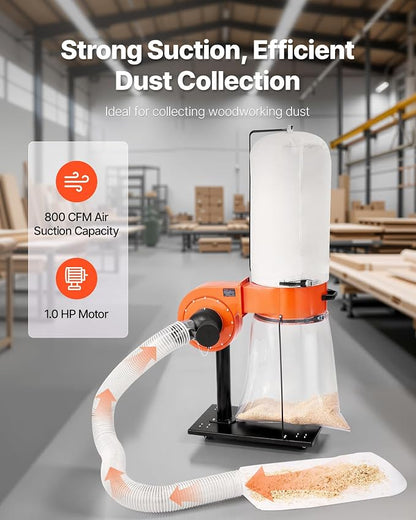 VEVOR Dust Collector, 800 CFM 2.5 Micron Vortex Cone Dust Collectors, 1HP - Image 2