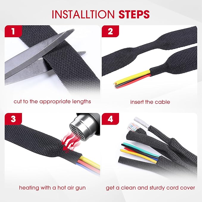 Sonoreboom 2 in 1 Heat Shrink Braided Sleeving Fabric Tubing-Ideal fit Irregular Shape Hose/Cable/Wire (3/8"(10mm), 80FT)