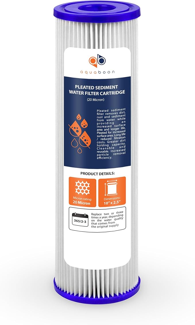 Aquaboon 20 Micron Pleated Sediment Filter Cartridge 10" x 2.5" Whole House - Image 8