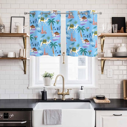 2 Panel Kitchen Cafe Curtains, Desert Landscape Sunlight Filtering Nature Air - Image 2