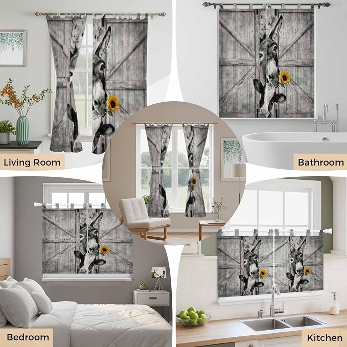 Funny Farm Animals Bathroom Curtains 63 Inch Length, Window Curtains Tab Top - Image 7