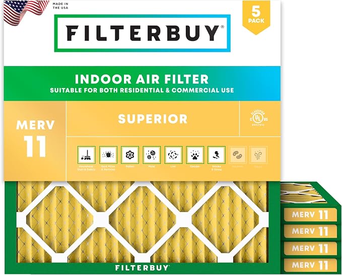 Filterbuy 11.25x11.25x1 Air Filter MERV 11 Superior Pet & Allergy Defense by Filterbuy