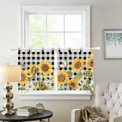 Sunflowers Kitchen Curtains 36 Inch Length, Small Window Curtains Tab Top - Image 2