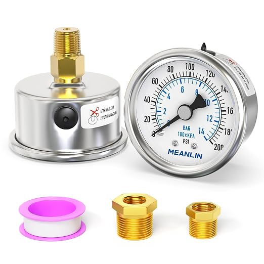 MEANLIN MEASURE 0~200Psi Dry Pressure Gauge Stainless Steel 1/4" NPT 2" FACE by MEANLINMEASURE