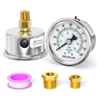 MEANLIN MEASURE 0~200Psi Dry Pressure Gauge Stainless Steel 1/4" NPT 2" FACE by MEANLINMEASURE