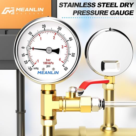 MEANLIN MEASURE -30inHG~60Psi Vacuum Gauge Stainless Steel 1/4" NPT 2" FACE - Image 7