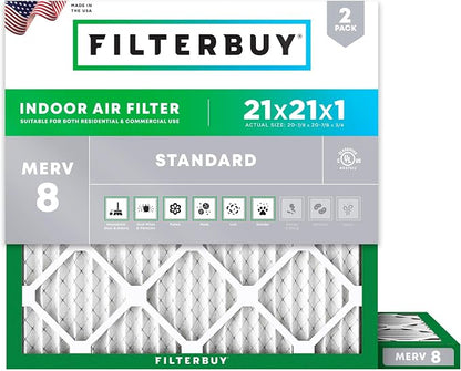 Filterbuy 21x21x1 Air Filter MERV 8 Essential Dust & Allergy Defense, by Filterbuy