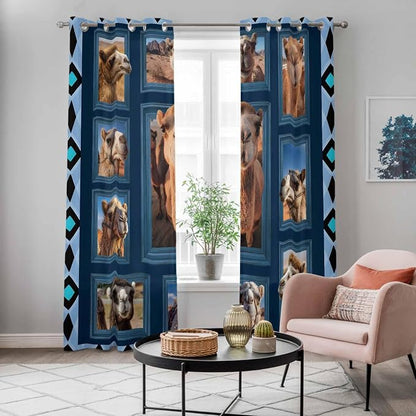 2 Panel Kitchen Cafe Curtains, Desert Camels Sunlight Filtering Nature Air - Image 5