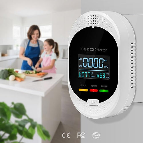 2PCS 4-in-1 Carbon Monoxide & Natural Gas Detectors with Temperature/Humidity LCD Display, Plug in Co Leak Detector Propane Monitor for Home Travel RV Essentials, Sound Alarm Over 85dB
