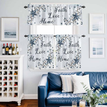 Kitchen Curtains Tiers and Valance Set of 3, Texas Star Country Light Filtering - Image 6