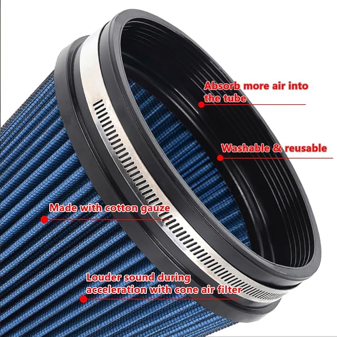 6" Inlet Cold Air Intake Filter Cone Replacement Performance Washable Clamp-On - Image 4