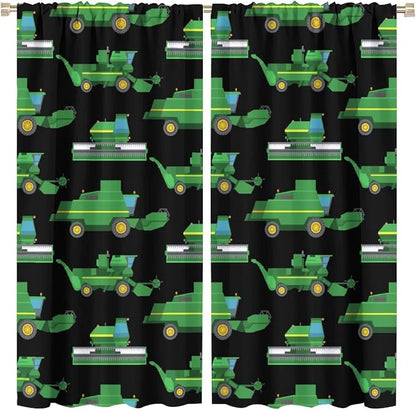 Kids Agriculture Machine Window Curtains, Farm Equipment Tractors Transport by SHElifestyle