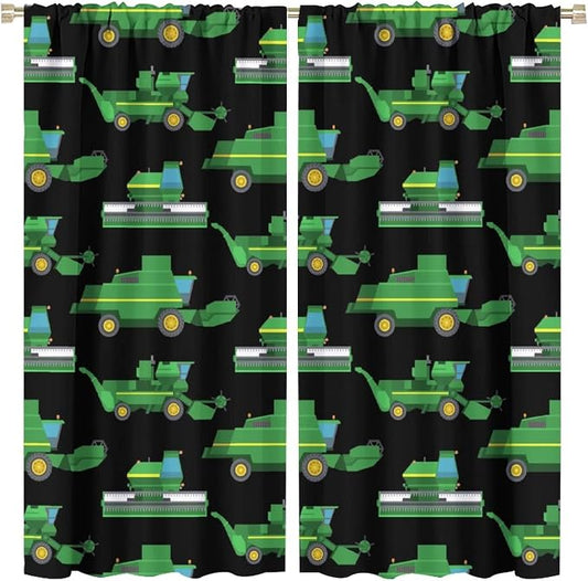 Kids Agriculture Machine Window Curtains, Farm Equipment Tractors Transport by SHElifestyle