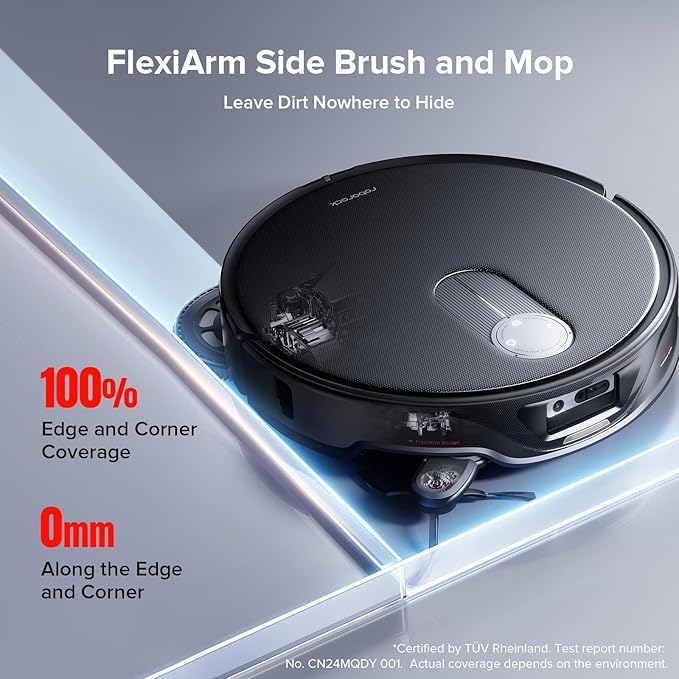 roborock Qrevo Slim Robot Vacuum and Mop Combo, 8.2cm Ultra-Slim, 3D Sensing Tech, Advanced Obstacle Recognition, 11,000Pa Suction, FlexiArm Side Brush & Mop, Auto Mop Washing & Drying, Self-Emptying