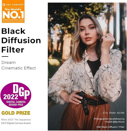 K&F CONCEPT 77mm Black Diffusion 1/2 Filter Mist Cinematic Effect Lens Filter - Image 2
