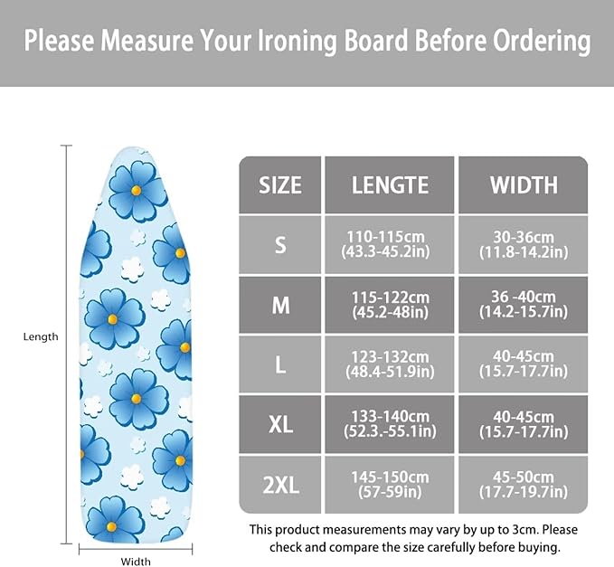 ZCFYGDX Ironing Board Covers Butterfly Blue Flower Print Lightweight & Breathable Anti-Slip & Wear-Resistant (18 x 58 in) Hook & Loop Elastic Edge Easy to Install, Scorch Resistant Decor Size-2XL