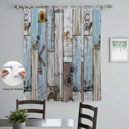Blue Grey Wooden Living Room Curtains 84 Inch Length, Window Curtains Tab Top - Image 4