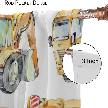 Kids Excavator Curtains, Retro Truck Tractor Machinery Construction Vehicle - Image 6