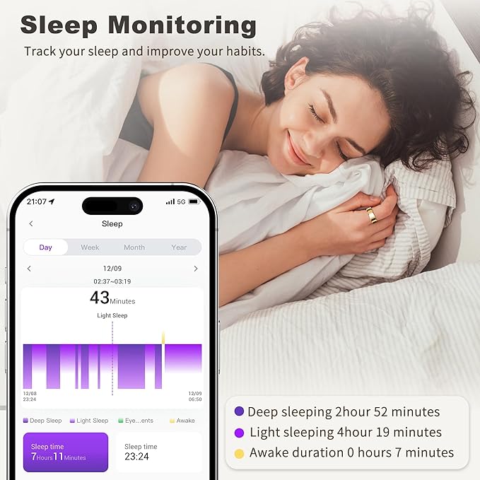Smart Ring for Women Men, Fashion Minimalist Fitness Ring & Sleep Tracker Ring with Heart Rate, SPO₂,Blood Pressure,5ATM Waterproof Health Ring, No Subscription,Womens Gifts for Men(Gold,Size 9)