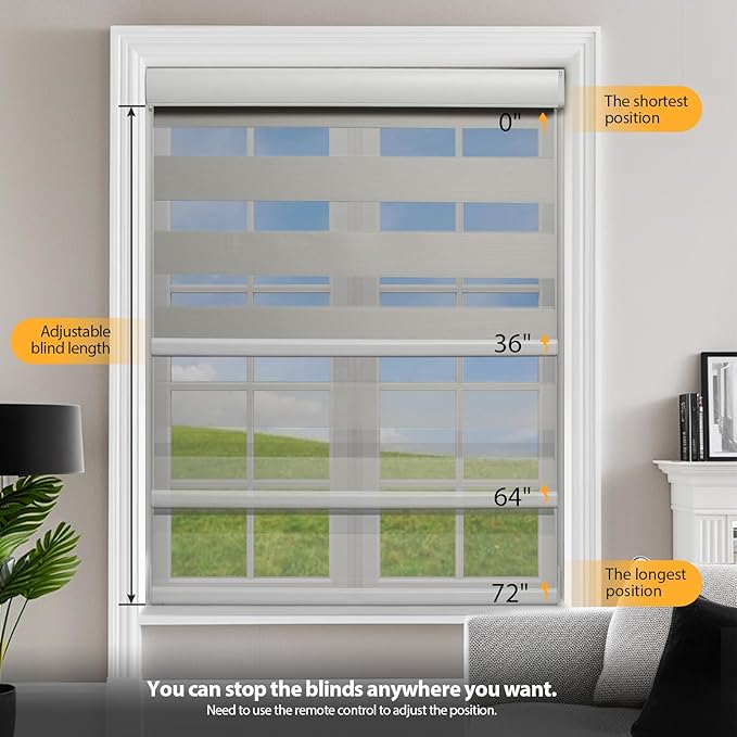 MUSCLEAREA Motorized Blinds with Remote, Cordless Automatic Zebra Shades, Smart Blind for Windows, Grey, 29 x 72