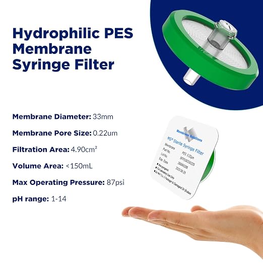 Membrane Solutions 500 Pack Syringe Filter Sterile PES Hydrophilic Filtration - Image 2