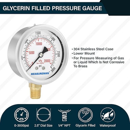 MEASUREMAN 2-1/2" dial, Glycerin Filled, Stainless Steel case, Brass Inside - Image 2