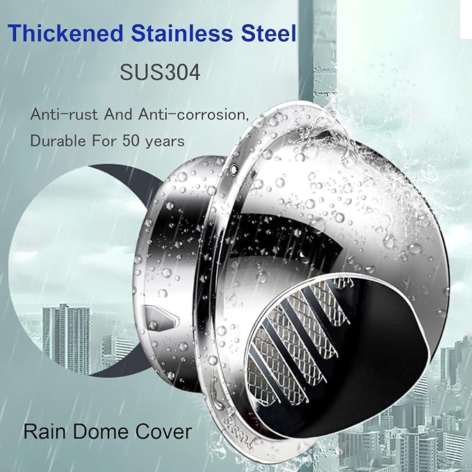 Wall Vent Cover 2"-12" Stainless Steel Round Exhaust Grille Outlet Ventilation - Image 2