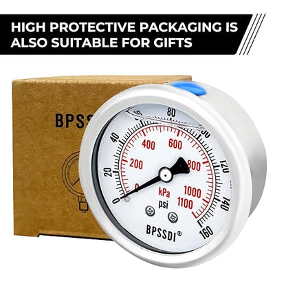 0-160 Psi Glycerin Liquid Filled Low Pressure Gauge, 2.5" Dial Size, 1/4" G - Image 5