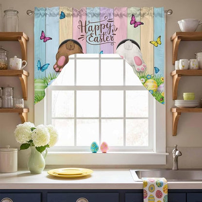 Swag Valance Curtains, Happy Easter Rabbit Butt Egg on Daisy Leaf Rod Pocket - Image 7