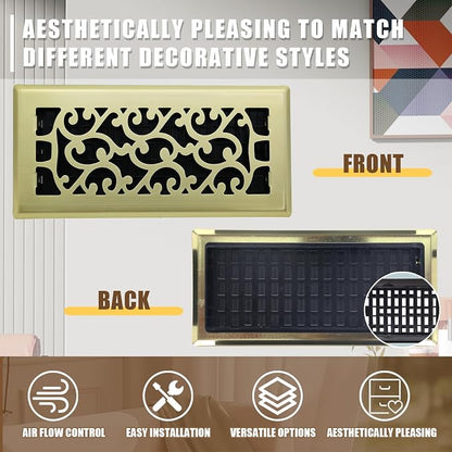 2 Packs Floor Vent Air Register 4X10 Inch Brushed Gold Color Floor Register - Image 2