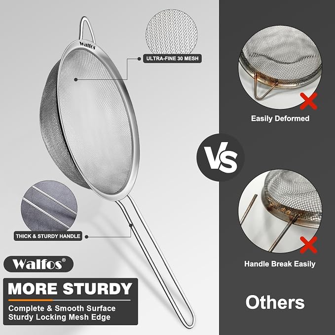 Walfos Fine Mesh Strainer 4PCS, Versatile Kitchen Strainer - Image 7