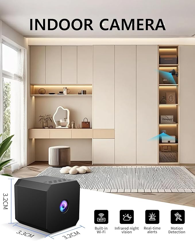 FNCOCO Mini Camera Wireless - 1080p WiFi Nanny Cam with Night Vision, Custom Motion Zones, Bluetooth Easy Setup, Small Home Security Cameras for Baby, Pet Monitor, Home/Indoor