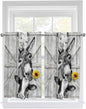 Grey Farmhouse Tier Curtains 45 Inches Long, Vintage Sunflowers Animals Printed by Unknown