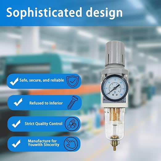 XingNEeng 1/4" NPT Compressed Air Filter Regulator Combo Piggyback, Water/Oil - Image 7