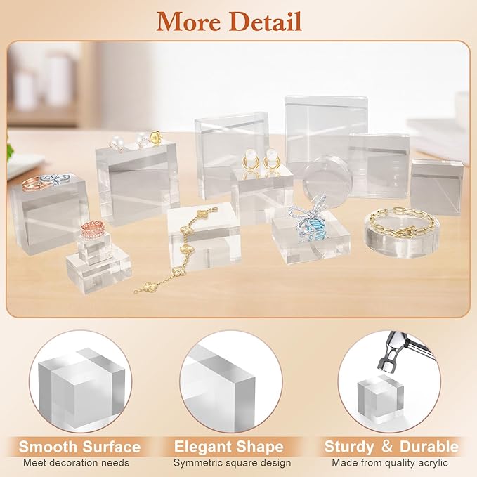 SAMYUCHO Acrylic Base 8 Pieces Acrylic Blocks for Display 2 X 2 X 1 Inch Square Riser Display Stands Trophy Base Pedestal Stands Clear Cube for Trophy Jewelry Props Food Party Crafts