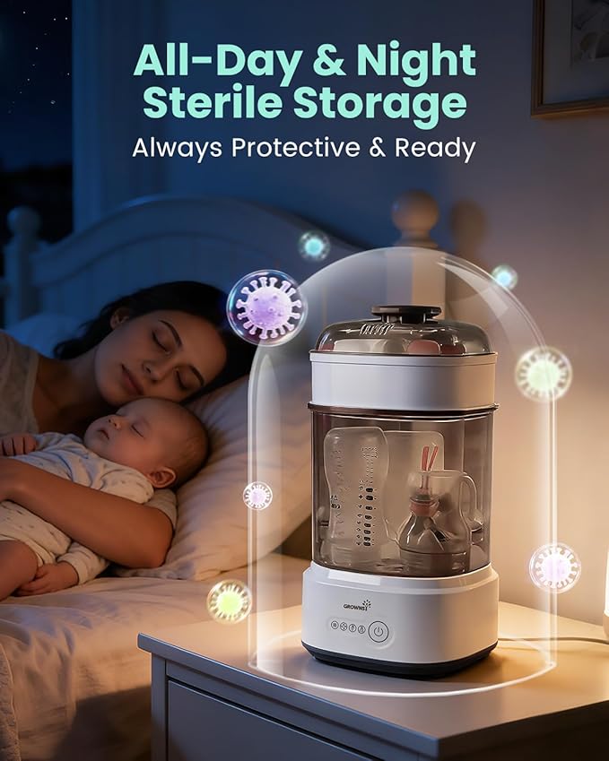 Bottle Sterilizer and Dryer, Compact Electric Steam Baby Bottle Sterilizer (Esterilizador de Biberones), Bottle Sanitizer for Baby Bottles, Pacifiers, Pump Parts Black